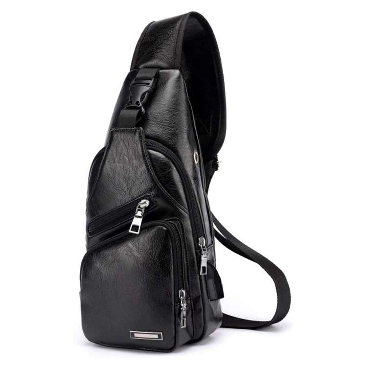 Leather Shoulder Bag for Men with USB Charging Port and Headphone Hole (Various Colors)
