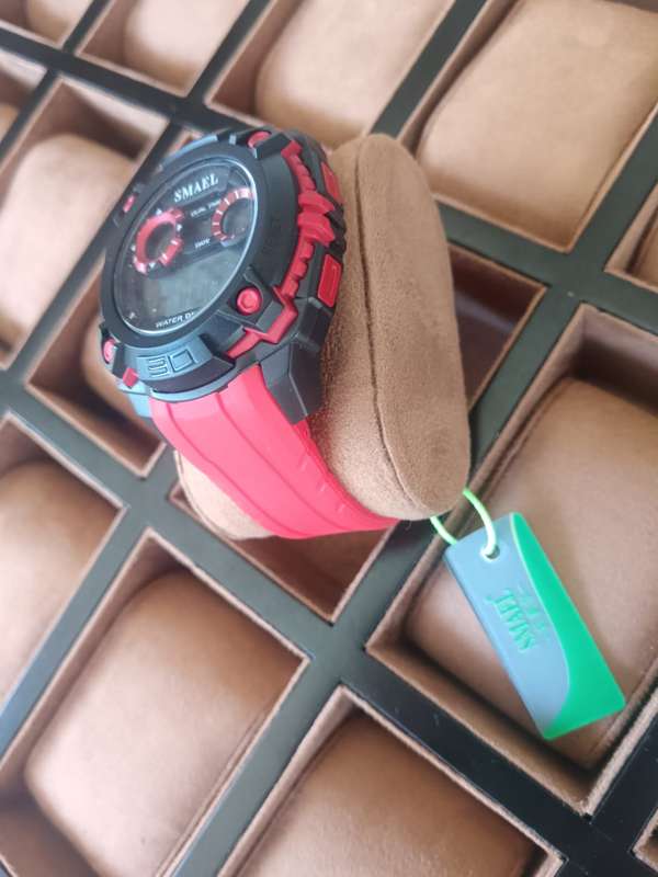 Smael Men's Shock Proof Dual Time Black/Red Watch Water Resistant