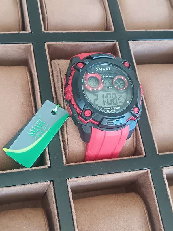 Smael Men's Shock Proof Dual Time Black/Red Watch Water Resistant