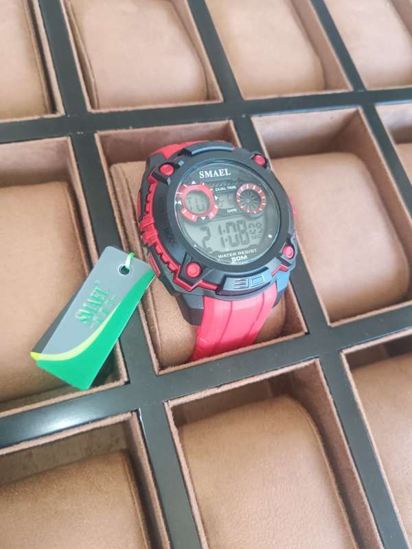 Smael Men's Shock Proof Dual Time Black/Red Watch Water Resistant