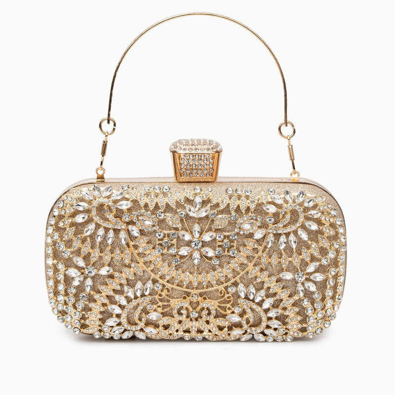 Elegant Ladies Crystal Evening Clutch Bag - Gold