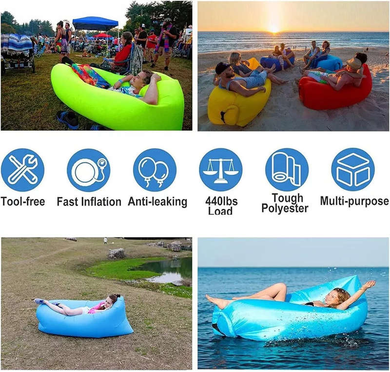 Inflatable Nylon Air Lounger with Carry Bag