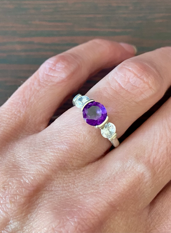 Deep purple amethyst trilogy promise ring