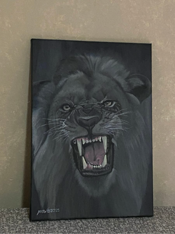 Original oil on canvas painting When the lion roars