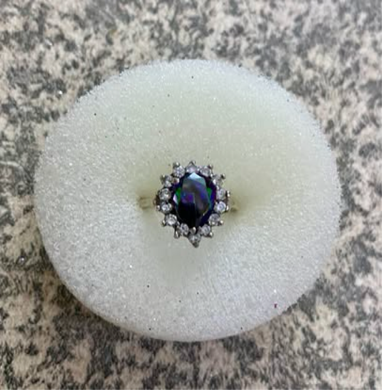 Pear shaped rainbow quartz / mystic topaz 925 silver ring