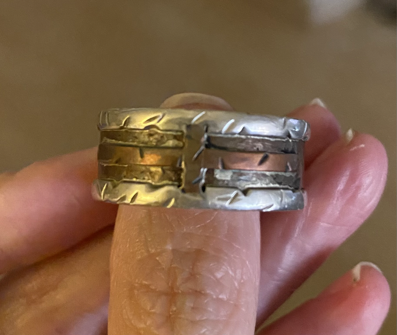 925 silver handmade Celtic mens ring with various metal accents
