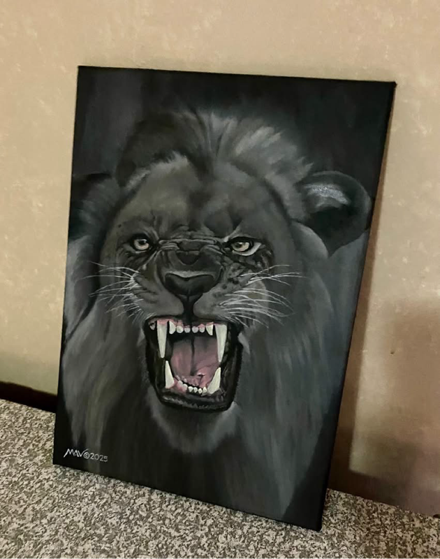 Original oil on canvas painting When the lion roars