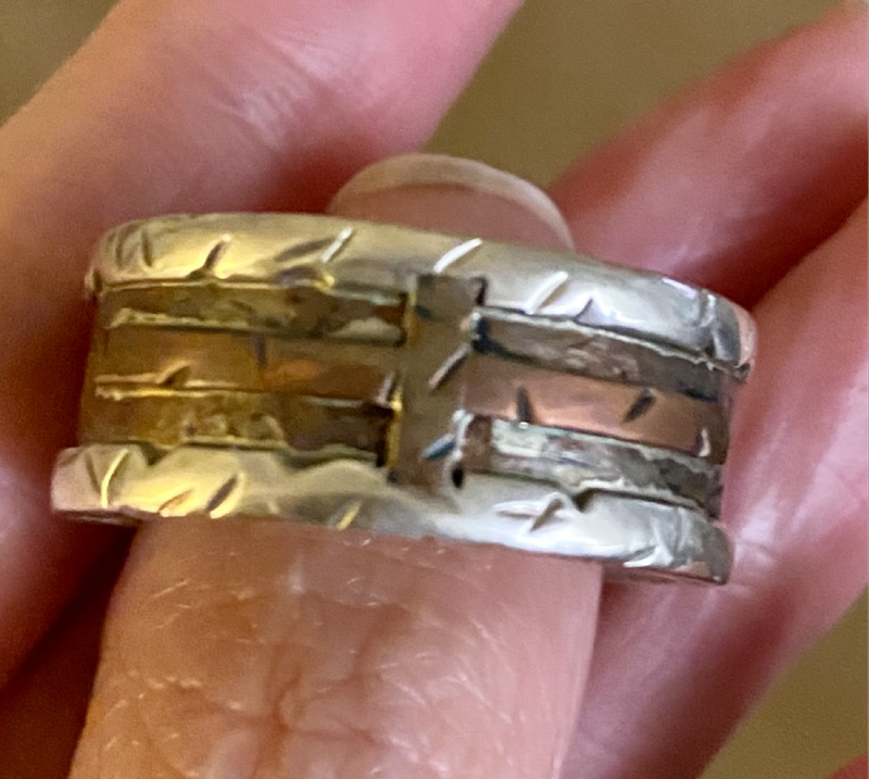 925 silver handmade Celtic mens ring with various metal accents