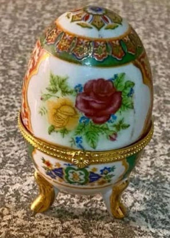 Faberge type porcelain egg trinket or jewellery box