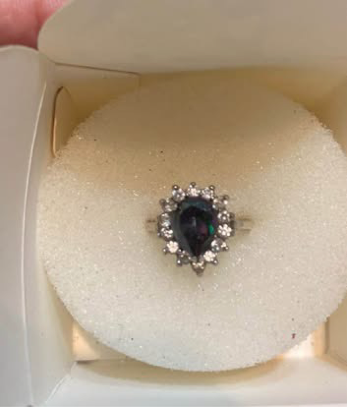 Pear shaped rainbow quartz / mystic topaz 925 silver ring
