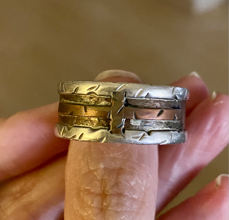 925 silver handmade Celtic mens ring with various metal accents