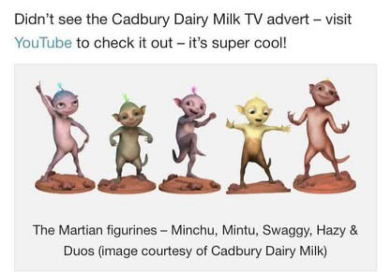 Cadburys Martian figurine complete set of all five