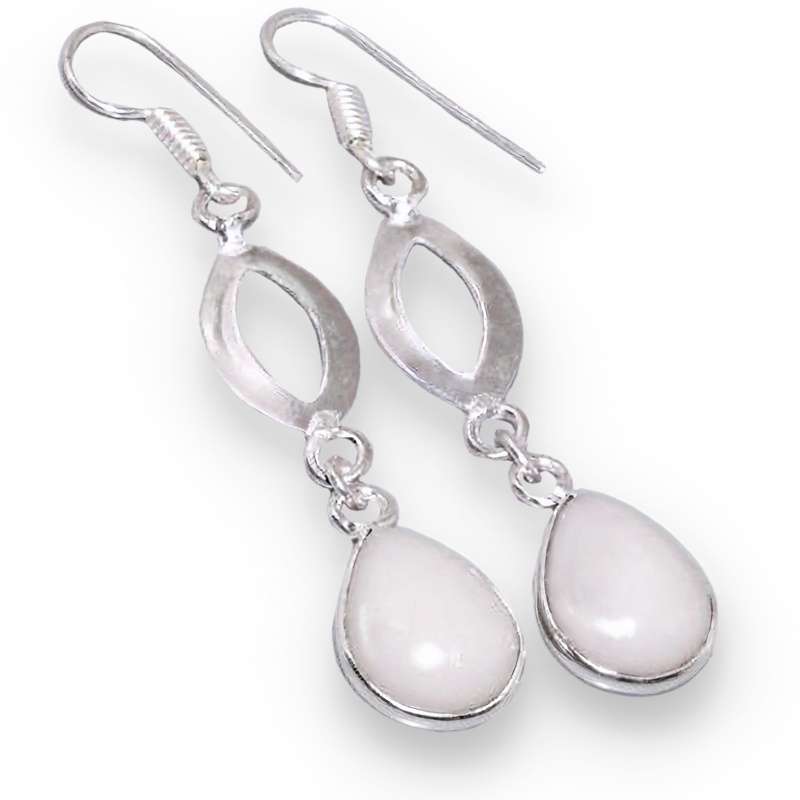 Trendy White Jade Pear Shape Gemstone set in. 925 Sterling Silver Plated Handmade Earrings