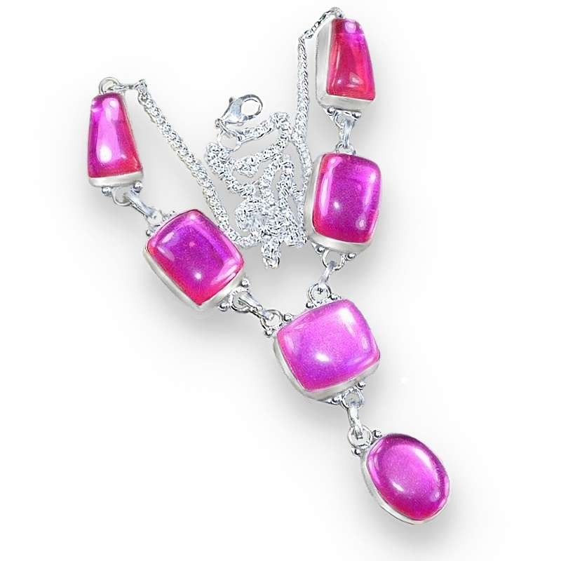 Madagascar Fire Topaz Mixed Shapes set in Hallmarked 925 Sterling Silver Plated Handmade Necklace