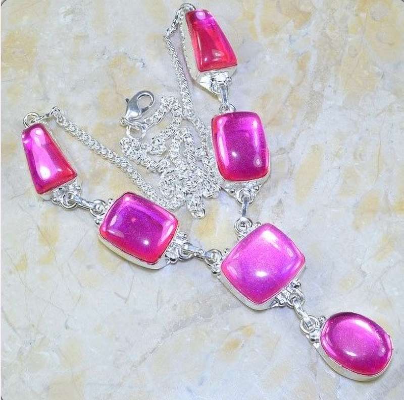 Madagascar Fire Topaz Mixed Shapes set in Hallmarked 925 Sterling Silver Plated Handmade Necklace