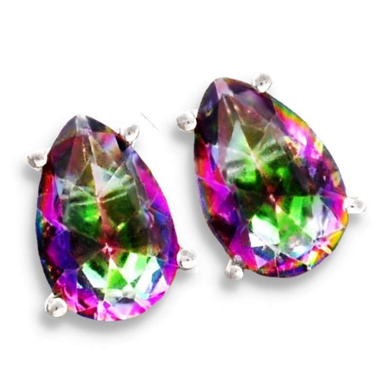 Natural Rainbow Mystic Topaz Pear Shape Gemstone set in Solid .925 Sterling Silver Pendant