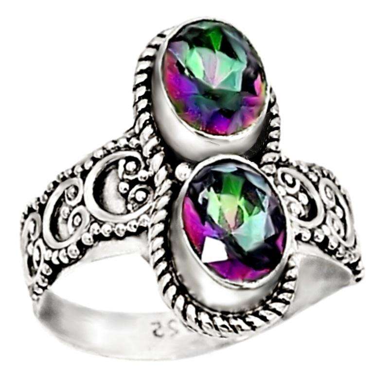 4.17 Cts Multi-Colour Rainbow Mystic Topaz set in Solid .925 Sterling Silver Ring Size 8 or Q
