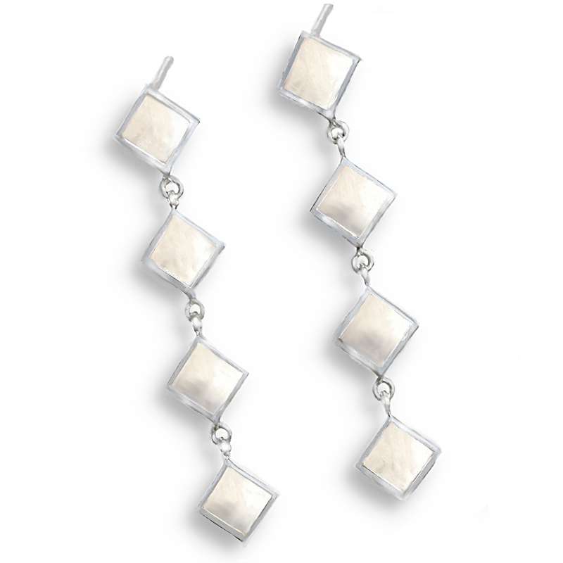 Natural Mother of Pearl Squares set in Solid. 925 Sterling Silver Elegant Stud Earrings