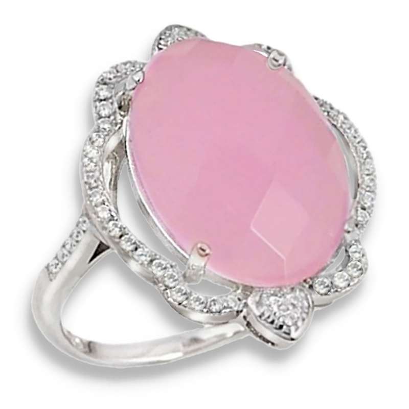 13.98 cts Natural Pink Chalcedony and White Topaz set in Solid .925 Sterling Silver Ring Size 8 or Q