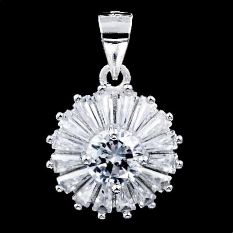 White Cubic Zirconia Tapered Baguettes set in Solid .925 Sterling Silver Pendant and Earrings Set