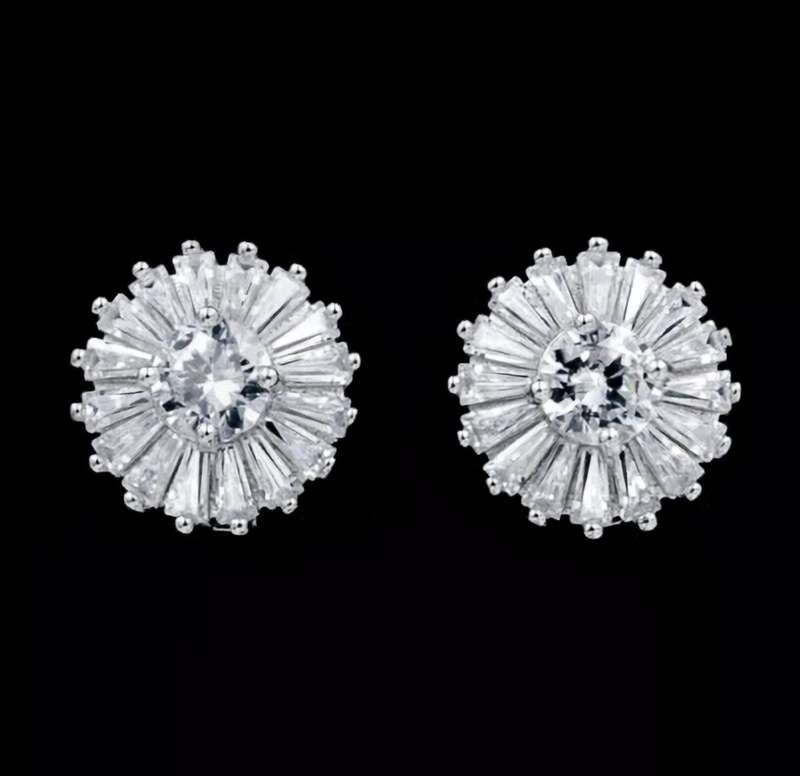 White Cubic Zirconia Tapered Baguettes set in Solid .925 Sterling Silver Pendant and Earrings Set