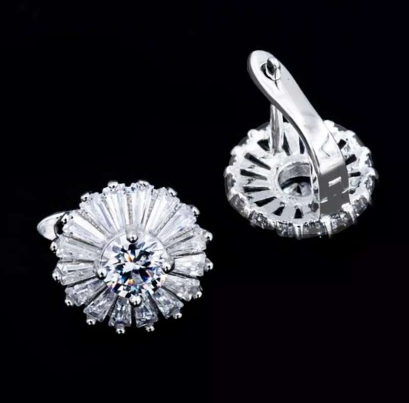 White Cubic Zirconia Tapered Baguettes set in Solid .925 Sterling Silver Pendant and Earrings Set