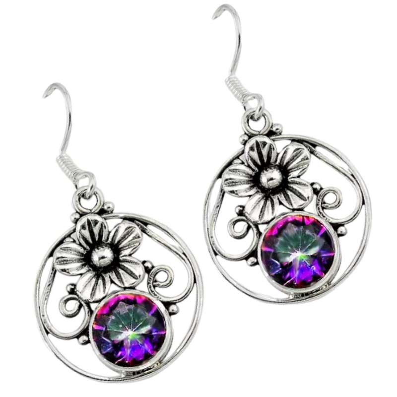 Indonesian Bali -Java  Natural Rainbow Mystic Topaz Earrings set In Solid 925 Sterling Silver