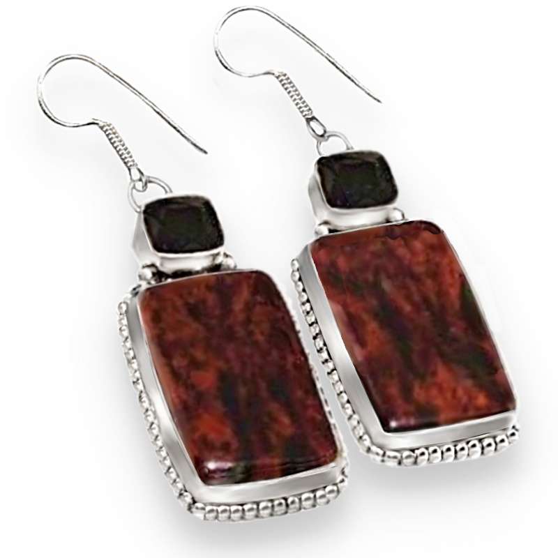 Natural Black Onyx, Mahogany Obsidian Gemstone set in .925 Sterling Silver Plated Earrings