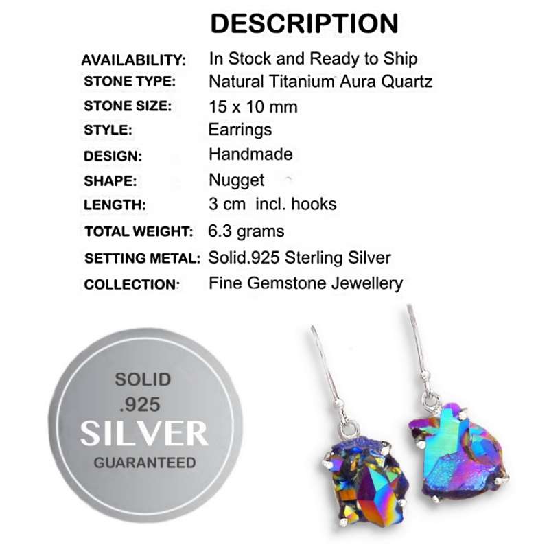 Titanium Aura Quartz Rainbow Mystic Topaz set in Solid 925 Sterling Silver Earrings