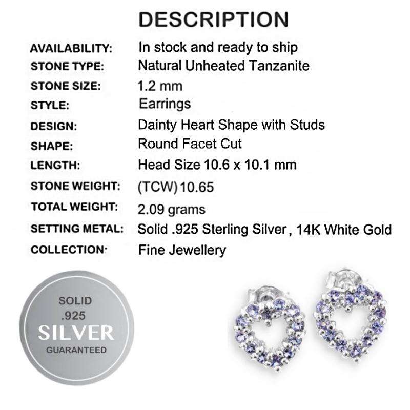 Dainty Natural Unheated Tanzanite Gemstones set in Solid Sterling .925 Silver 14K W/Gold Earrings