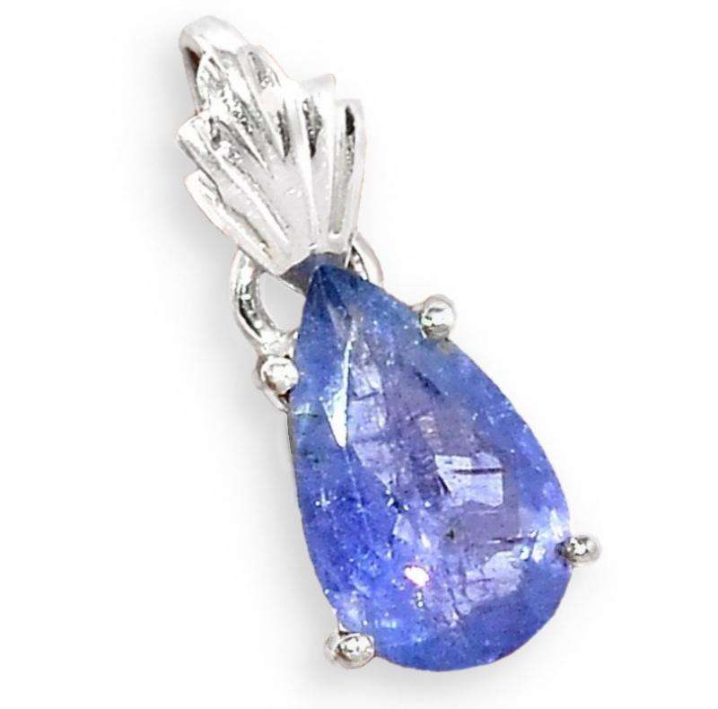 Natural Unheated Tanzanite Pear Shape Gemstone set in Solid .925 Sterling Silver Dainty Pendant