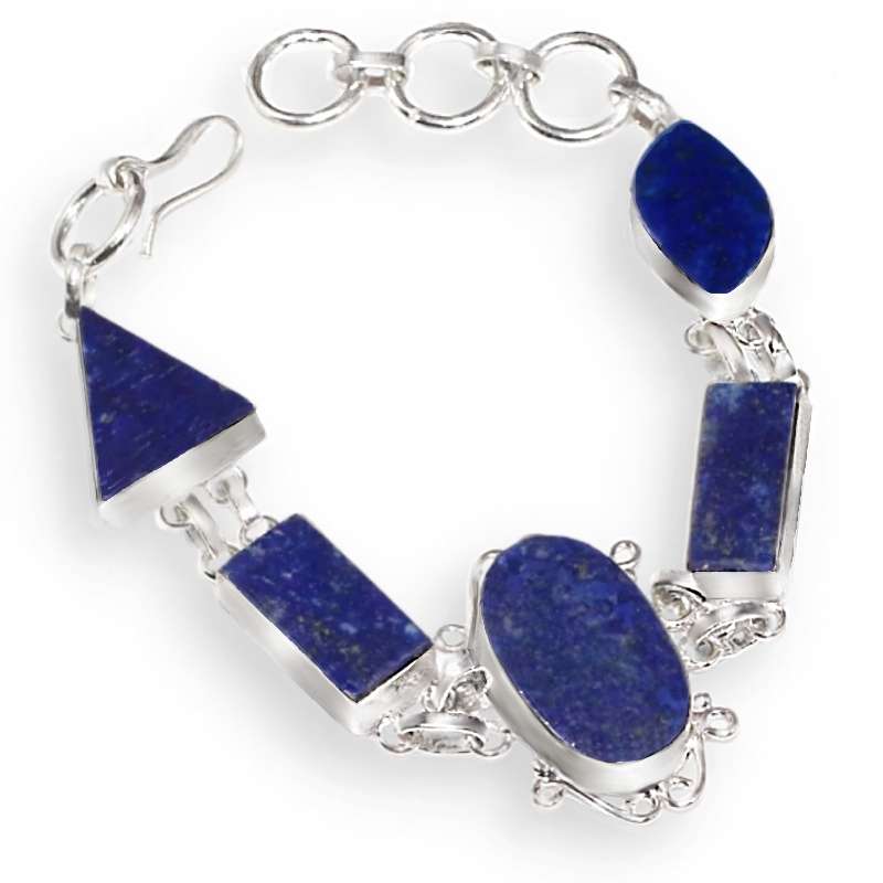 Natural Lapis Lazuli Mixed Shape Gemstones set in .925 Sterling Silver Plated Antique Style Bracelet