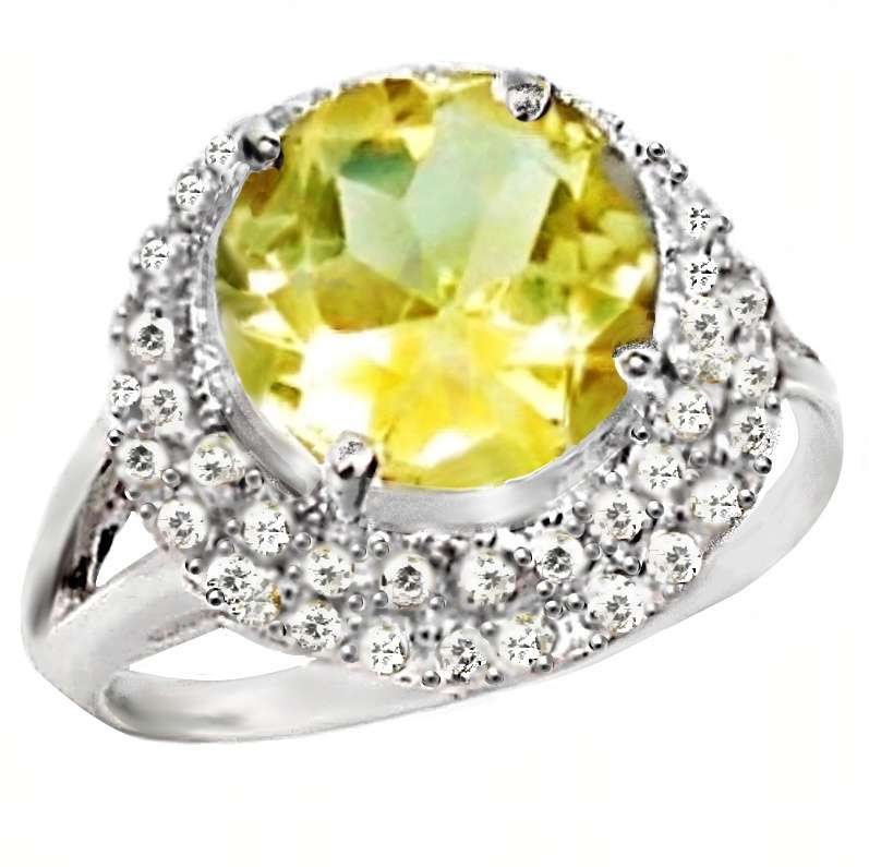 6.53 cts Natural Lemon Topaz and White Topaz set in Solid .925 Sterling Silver Ring Size US 8 / Q