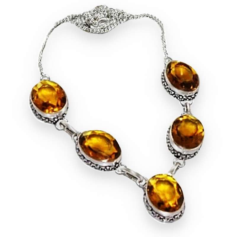 Citrine Oval Gemstones Antique Style .925 Sterling Silver Plated Handmade Necklace