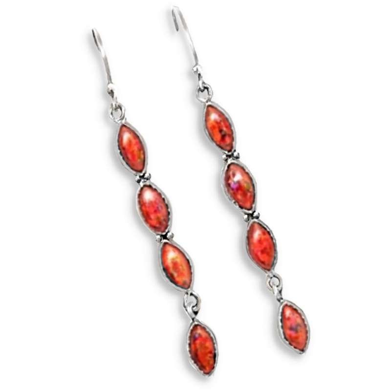 Orange Fire Opal Marquise Shape Gemstones set in Solid .925 Sterling Silver Earrings