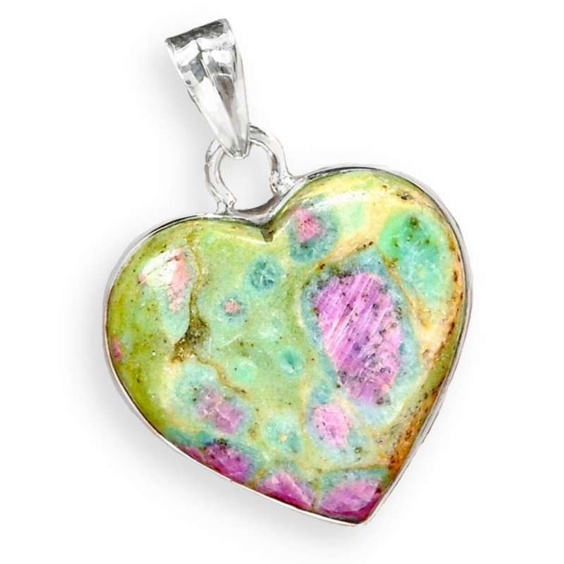 Natural Ruby In Fuchsite Heart Shape Gemstone set in Solid .925 Sterling Silver Earrings