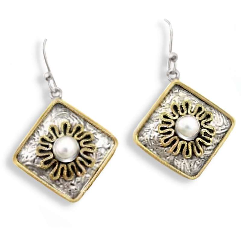 Two Tone 1.84 cts Natural White Pearl set in Solid .925 Sterling Silver Victorian Style Earrings