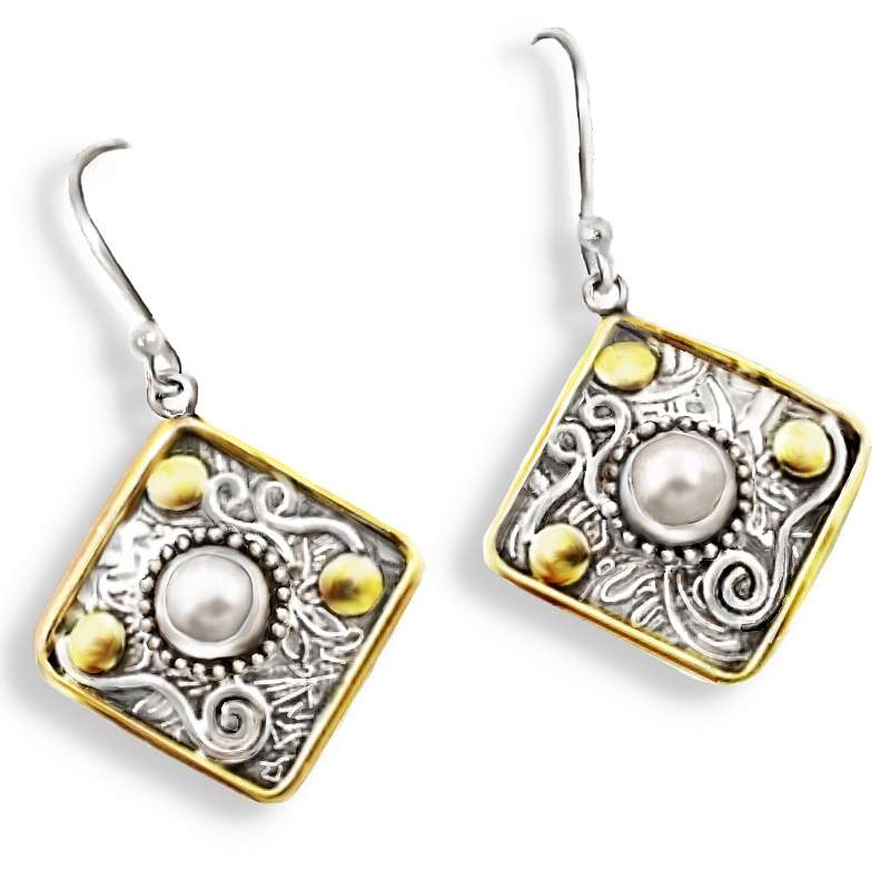 Two Tone 1.84 cts Natural White Pearl set in Solid .925 Sterling Silver Earrings