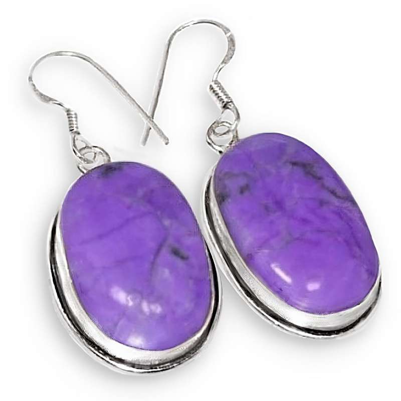 Natural Howlite Colour Enhanced Oval Gemstone set in .925 Sterling Silver Plated Handmade Earrings