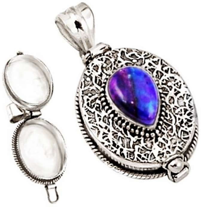 Natural Mohave Copper Purple Turquoise set in Solid .925 Sterling Silver Locket Pendant