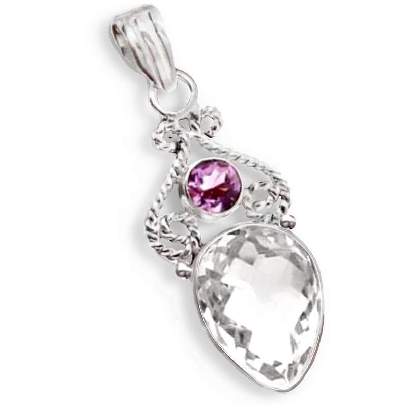 13.84 cts Natural Purple Amethyst and White Topaz set in Solid .925 Sterling Silver Pendant