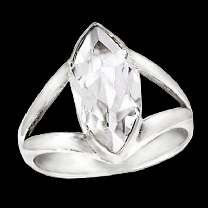 Natural Crystal Quartz Marquise Gemstone in Solid 925 Sterling Silver Ring Size 8.5 or Q1/2