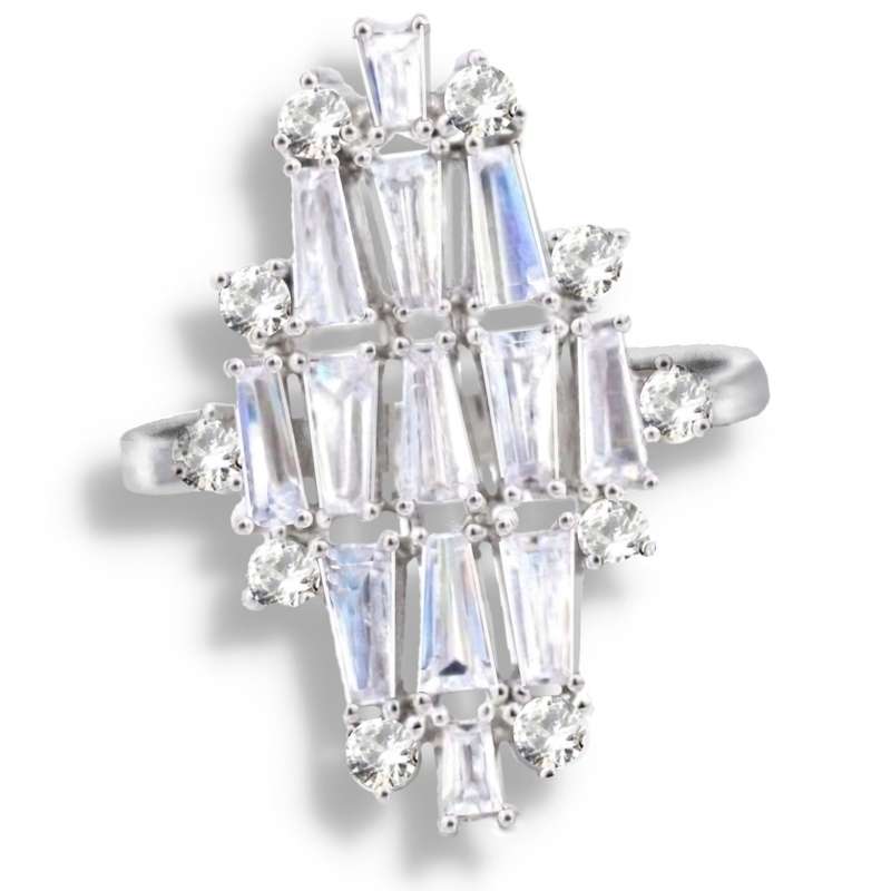 24.25 cts Rare Tapered Baguette AAA White Cubic Zirconia set in Solid .925 Silver Ring Size 8 or Q
