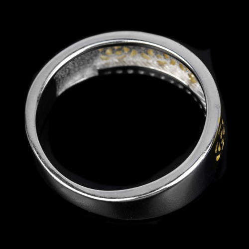 Italian Fine Crafted Two Tone AAA CZ  Solid .925 Silver 14K White and Yellow Gold Ring Size US 7 /O