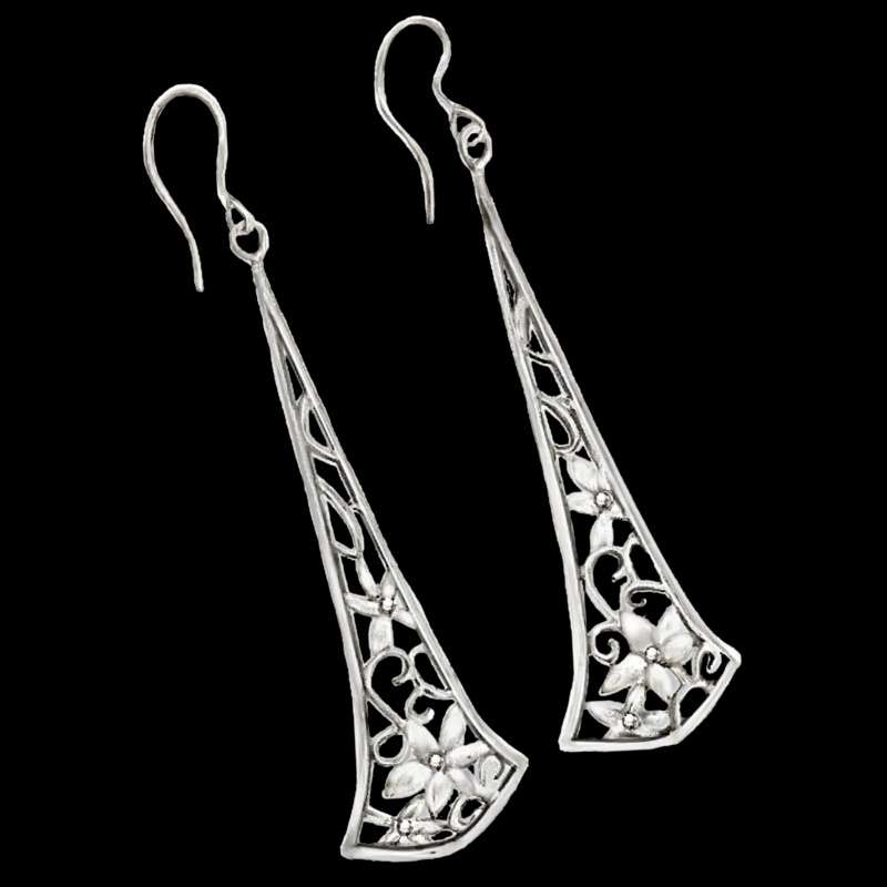 Designer Made Filigree Floral in Solid .925 Sterling Silver Long Earrings