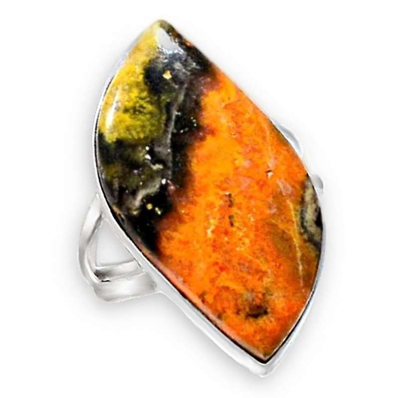 Natural Indonesian Bumble Bee Jasper  set in Solid .925 Sterling  Silver Ring Size US 8.5 OR Q1/2