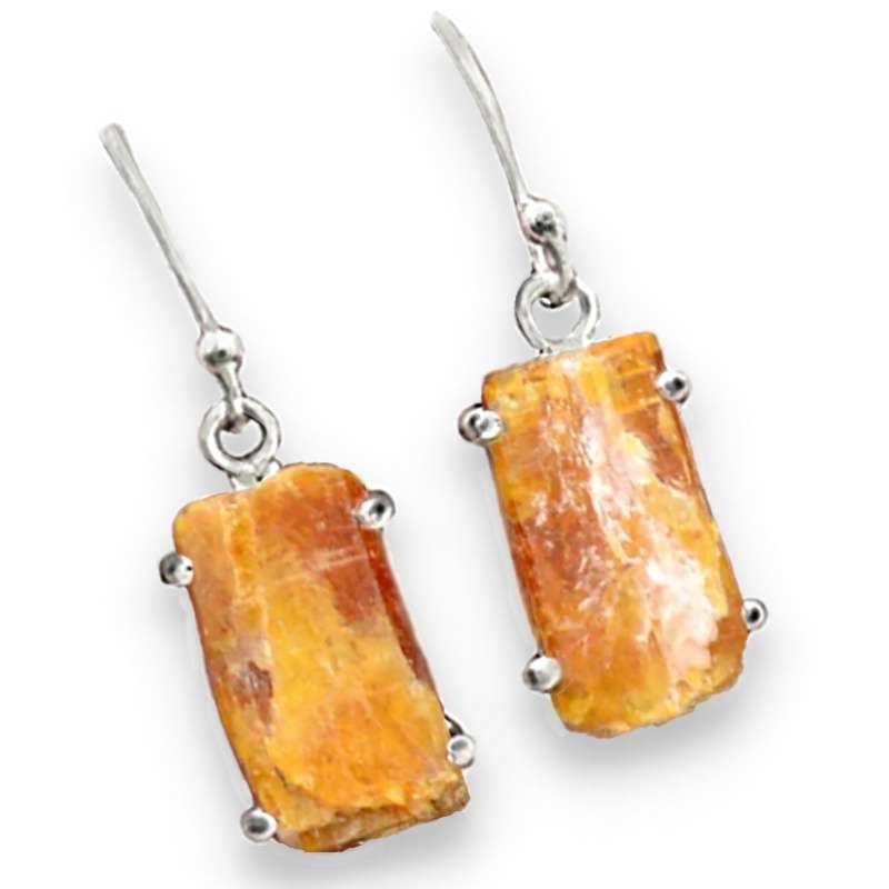 Natural Yellow Orange Kyanite Rough set in Solid .925 Sterling Silver Dainty Earrings