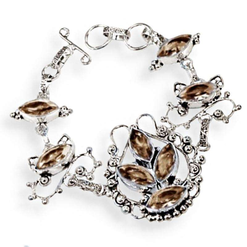 Faceted Peach Quartz Gemstone set in .925 Sterling Silver Plated Handmade Bracelet