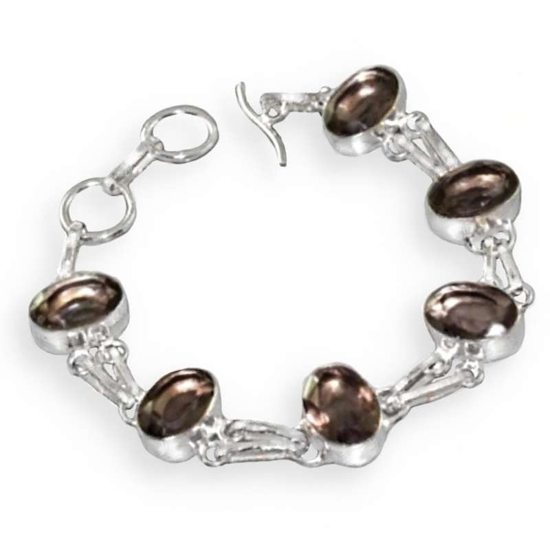 Smoky Quartz Ovals with Double Links set in .925 Sterling Silver Plated Handmade Bracelet