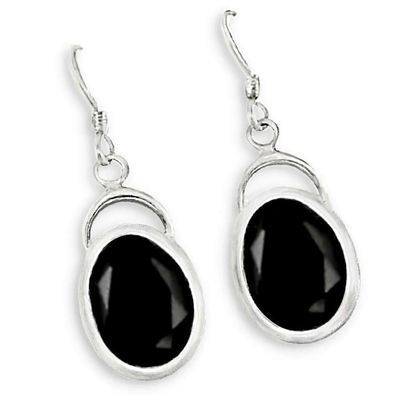 Natural Black Onyx Oval Gemstone  set in Solid .925 Sterling Silver Dainty Earrings
